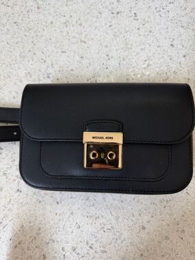 MICHAEL KORS Black Leather Mini Bumbag or Crossbody with Gold-Tone Lock